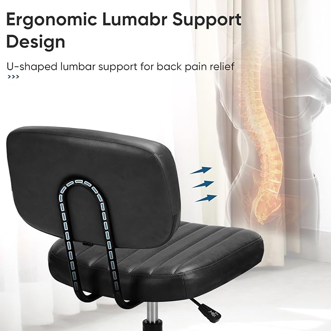 Armless Home Office Desk Chair Small Ergonomic with Low Back Lumbar Support