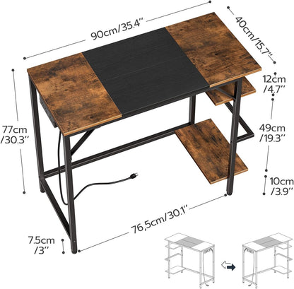Computer Desk with Power Outlet Desk with 2 Shelves Modern Small Desk for Home Office Easy to Assemble