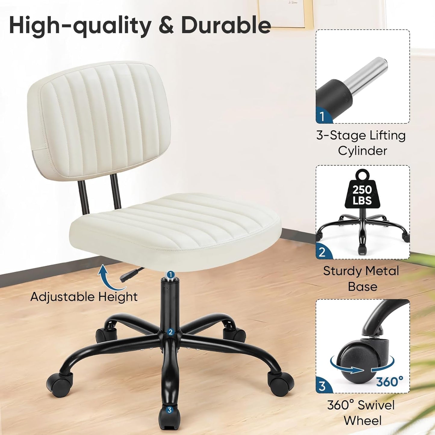 Armless Home Office Desk Chair Small Ergonomic with Low Back Lumbar Support