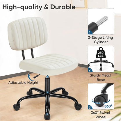 Armless Home Office Desk Chair Small Ergonomic with Low Back Lumbar Support