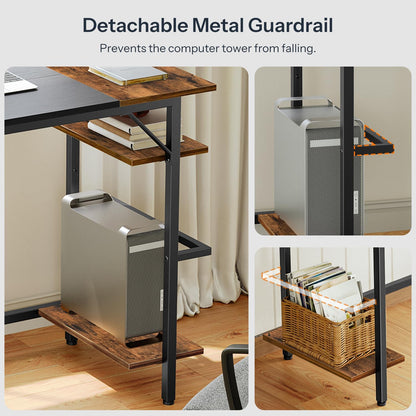 Computer Desk with Power Outlet Desk with 2 Shelves Modern Small Desk for Home Office Easy to Assemble