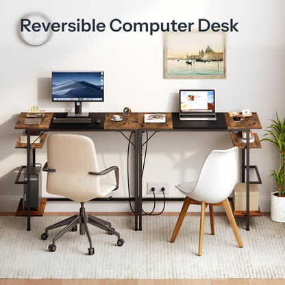 Computer Desk with Power Outlet Desk with 2 Shelves Modern Small Desk for Home Office Easy to Assemble