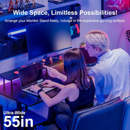 55 Inch Gaming Desk with USB Charging Ports and LED Lights