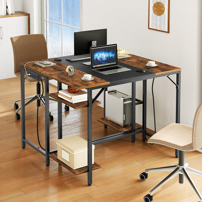 Computer Desk with Power Outlet Desk with 2 Shelves Modern Small Desk for Home Office Easy to Assemble