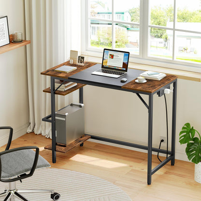 Computer Desk with Power Outlet Desk with 2 Shelves Modern Small Desk for Home Office Easy to Assemble